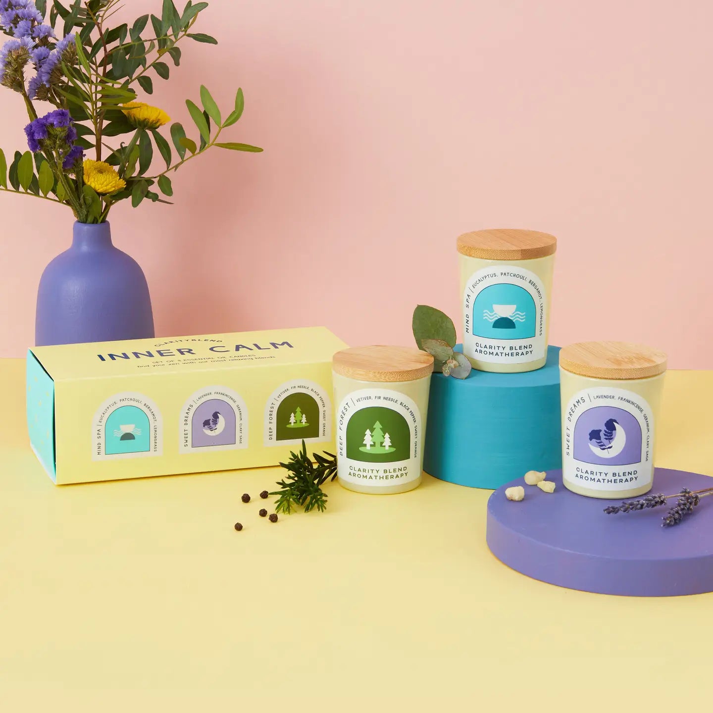 Coffret Cadeau 3 Bougies Aromathérapie - Calme Intérieur